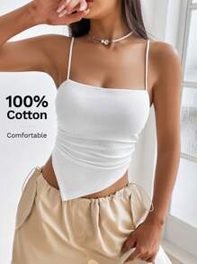 SHEIN EZwear Áo khoác và áo lót dành cho xe tăng nữ Dây kéo Gân đan Bất đối xứng màu trơn Giải trí - trắng - Xem 1