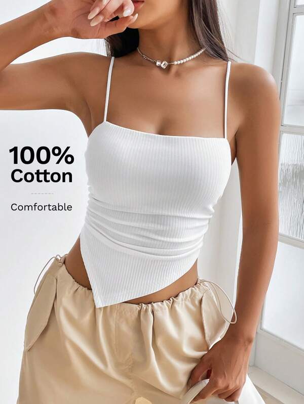 SHEIN EZwear Top de tirantes unicolor fruncido bajo hanky