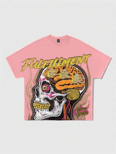 Goth Camiseta de manga corta casual para hombres con estampado de calavera y letras