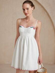 Aveloria Rosie Nuevo vestido corto para mujer de estilo francés, elegante y minimalista para vacaciones, con concha, bordado de precisión, volantes en el bajo y corte ceñido a la cintura