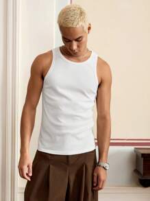 SWAVVY Men's Fashion Casual Minimalist Tight White Tank Top, Versatile, For Summer Daily - White - View 4