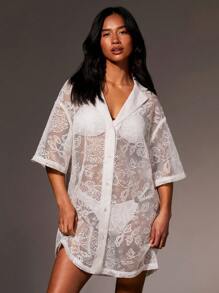 Athîral Camicia/blusa da donna ampia e trasparente, a spalle scoperte, a bottoni singoli, con taglio botanico