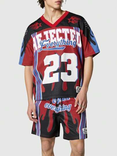 Prep Herren digitaldruck V-Ausschnitt Kurzarm T-Shirt und Shorts Set