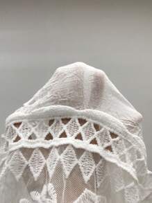 Swim Vcay Women's Geometric Embroidered Mesh Deep V-Neck 3/4 Sleeve Coverup Dress For Summer Beach Vacation