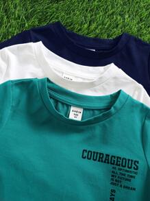 3pcs/Set Kids Boys Casual Letter Print Graphic Crew Neck Pullover T-Shirts Multi-Pack, Suitable For School And Outdoor Wear, Spring/Summer