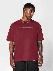 Sumwon International Logo Money Statement T-Shirt Urban Streetwear Cotton Jersey Tee Hip Hop Fashion Motivational Slogan Design Casual Top Spring 2024 - Burgundy - View 2