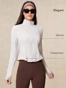 OutZeal 女士白色防晒夹克 夏季运动服 长袖上衣 防紫外线 凉爽触感 鱼尾下摆带拇指孔 - 白色 - 查看 2