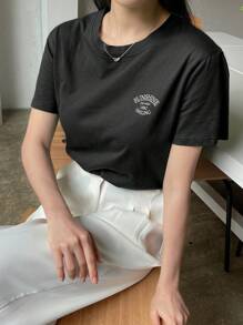 DAZY Letter Graphic Round Neck Tee - Black - View 4