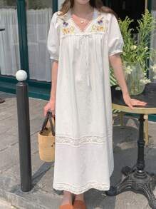 DAZY 女士优雅度假休闲宽松中长连衣裙，夏季连衣裙 - 白色 - 查看 9