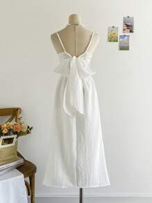 Soleia 前繫帶高衩吊帶洋裝 - 白色 - 查看 1