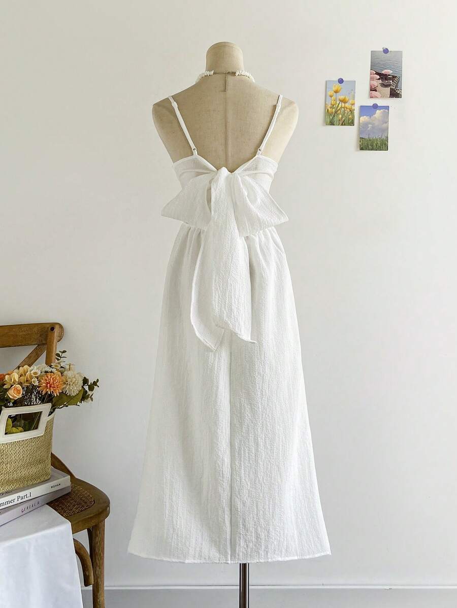 Soleia 前繫帶高衩吊帶洋裝 - 白色 - 查看 1