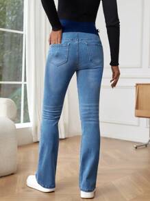 SHEIN Adjustable Waist Flare Leg Casual Versatile Maternity Jeans - Light Wash - View 2