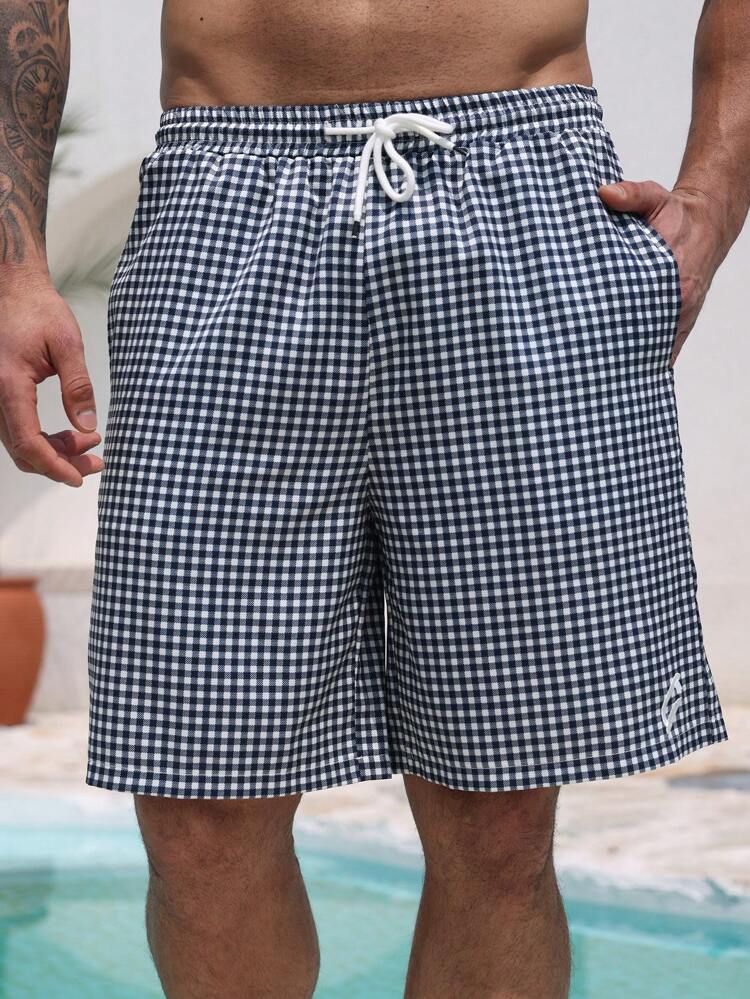 Men's Summer Letter Print Blue Striped Shorts