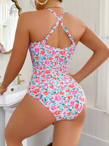 Voyashape DD+ Ditsy Floral Tummy Control One-Piece Swimsuit For Summer Beach Vacation - Multicolor - View 2
