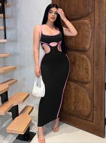 SHEIN SXY Women's Edged Hollow Out Bodycon Sexy Sleeveless Mini Dress Summer Dresses For Women - Black - View 5