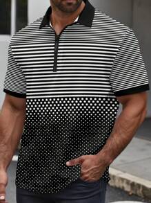 Manfinity Homme 男士条纹短袖休闲通勤 Polo 衫男士高尔夫衬衫 - 黑與白 - 查看 5