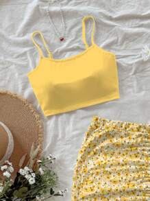 Soleia Set de 2 piezas Top de tirantes de unicolor y falda para mujer