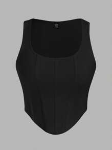 SHEIN EZwear 2 件女式黑红罗纹工字背心，休闲修身款，适合夏季 - 彩色 - 查看 5