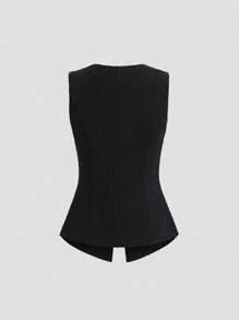 SHEIN Tall French Minimalist Basic Metal Big Button Sleeveless Tank Top For Tall Women - Black - View 2