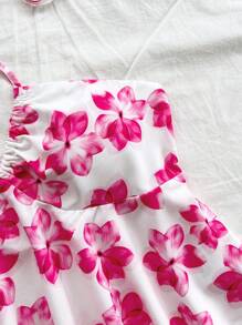 Soleia Femme Blouse ras-du-cou à Nouer Devant avec Imprimé Floral Rose et Blanc pour Vacances, Mariage, Fête, Vacances, Festival de Musique, Style Bohème Chic - Rose bonbon - Voir 6