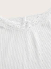 SHEIN Essnce 大码女装镂空服装感恩节女装秋冬时尚休闲通勤撞色蕾丝黑、白、灰三件套吊带背心外出上衣海滩万圣节 - 粉色 - 查看 7