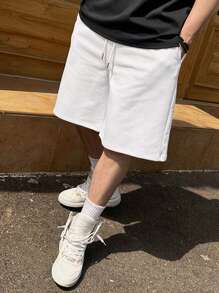 DAZY Men's Summer Solid Color Drawstring Waist Loose Shorts Men Jogger Shorts - White - View 4