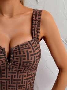 Swim Vcay 1 pièce Maillot de bain une pièce pour femme avec imprimé géométrique et bretelle épaisse, adapté pour l'été