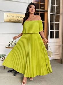 DreamSkyne 大码优雅露肩褶皱连衣裙 - 綠色 - 查看 10