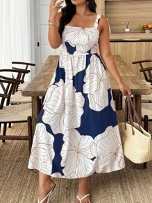 SHEIN Clasi Váy không tay in họa tiết kỹ thuật số cỡ lớn phong cách nghỉ dưỡng giản dị ngẫu nhiên - Nhiều màu - Xem 4