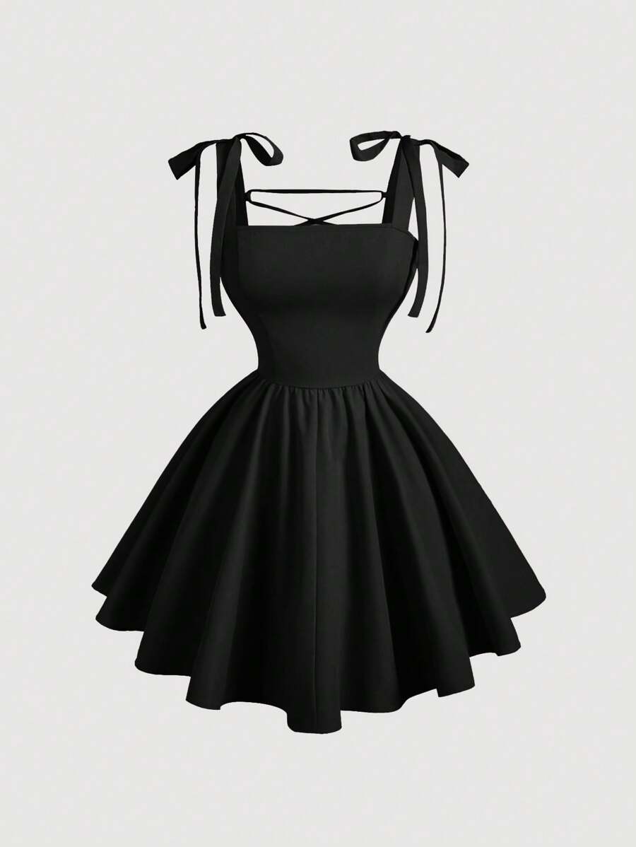 SHEIN MOD Black Romantic Backless Bowknot Dress, Suitable For Dates, Parties, Holidays, Tea Parties, Birthdays,Graduation Dresses,Sun Dresses For Women