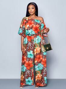 SOLERSUN Women's Elegant Allover Print Asymmetrical Neck Blouse And Pants Set For Everyday Wear Women Outfits - Coral Orange - View 6