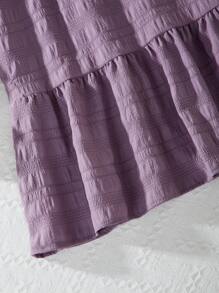 Sparklyn Twee Girl Pink Textured Fabric Comfortable Casual Loose Vacation Dress, School, Campus, College - Violet Purple - View 5