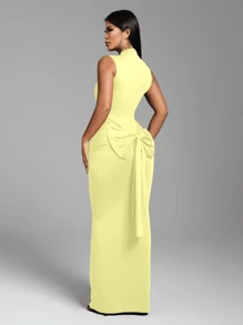 Zolique Women's Turtleneck Tie Front Dress - Yellow - View 2