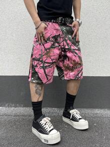 Manfinity EMRG Men's Branch Print Patch Pocket Bermuda Loose Denim Shorts - Multicolor - View 8