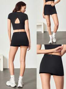 GLOWMODE 3.5" FeatherFit™-Air Side Slits Super Mini Skirt With Built-In Shorts Side Pockets Non-Slip Grips Low Impact Tennis Golf Pickleball Daily Casual Wear - Black - View 8