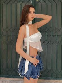 SHEIN EZwear 女士露背不对称下摆性感吊带背心 - 香檳色 - 查看 4