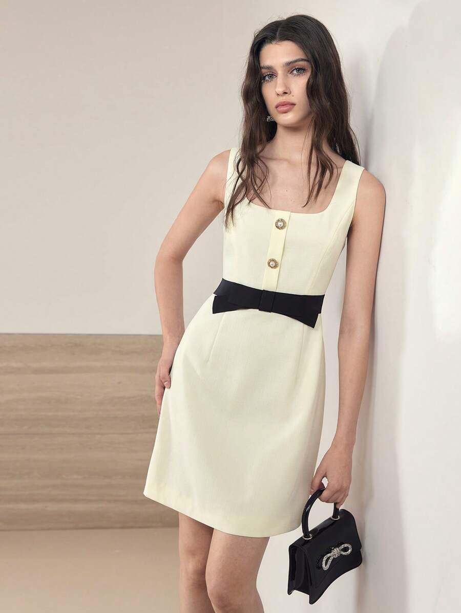 MOTF STUDIO ROBE COURTE À nœud À LA TAILLE BICOLORE