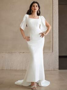 DAZY 女式泡泡袖及地长裙 - 白色 - 查看 5