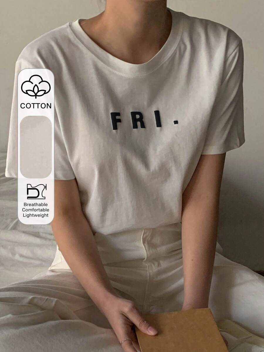 DAZY 字母圖案圓領T恤 - 白色 - 查看 1