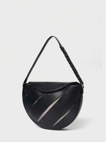 SHECARRY 女士单肩包 PU 皮革 秋季 夏季 冬季 学校 旅行 通勤 工作 优雅 精致 马鞍形 编织肩带 - 黑色 - 查看 3