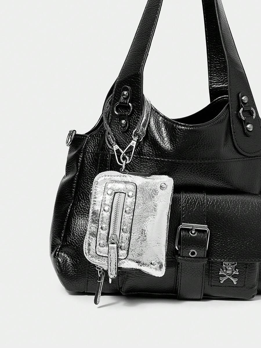 SHECARRY Women's Fashionable Personalized Street Style Edgy Y2K Versatile Mini Bag, Can Be Worn As Shoulder/Handbag/Clutch, 2000s Fashion Style Bag For Women - Bright silver - View 1