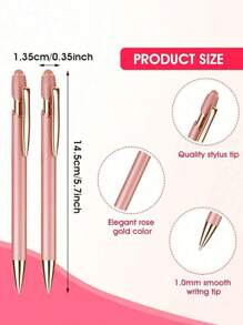 2/4/8/12pcs 2-In-1 Rose Gold Metal Stylus Ballpoint Pen With 1.0mm Black Ink For Touch Screen Devices Back To School - Sets - View 4