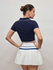 Activina Activina Camisa polo deportiva de verano casual con ribete de contraste acortada para mujeres