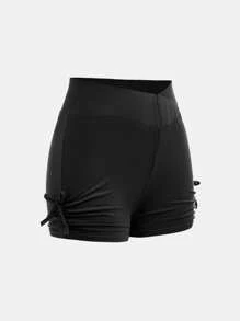 Set de 2 piezas de Licras y shorts ciclistas con cintura fruncida y lazo en estilo deportivo para niñas preadolescentes, ideal para volver al colegio - Multicolor - Ver 11