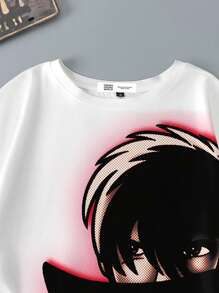Black Jack X SHEIN Men's Portrait & Letter Print Round Neck Short Sleeve T-Shirt, Suitable For Summer