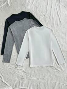 CoupledUp 3 件套男士黑白灰色简约长袖圆领 T 恤、家居服上衣 - 彩色 - 查看 2