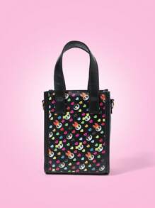 THE POWERPUFF GIRLS X SHEIN حقيبة يد وحقيبة كتف مع طبعات الزهور والفقاعات والزنبق للسيدات والأطفال