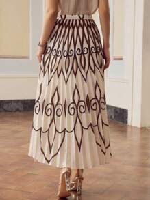 ZEYLAH Falda plisada con estampado geométrico elegante para mujer - Multicolor - Ver 5
