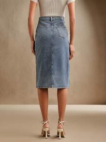 Anewsta Beaded Denim Bodycon Skirt For Women, Spring/Summer - Blue - View 5