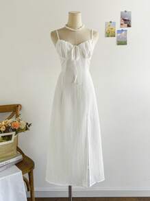 Soleia 前繫帶高衩吊帶洋裝 - 白色 - 查看 2